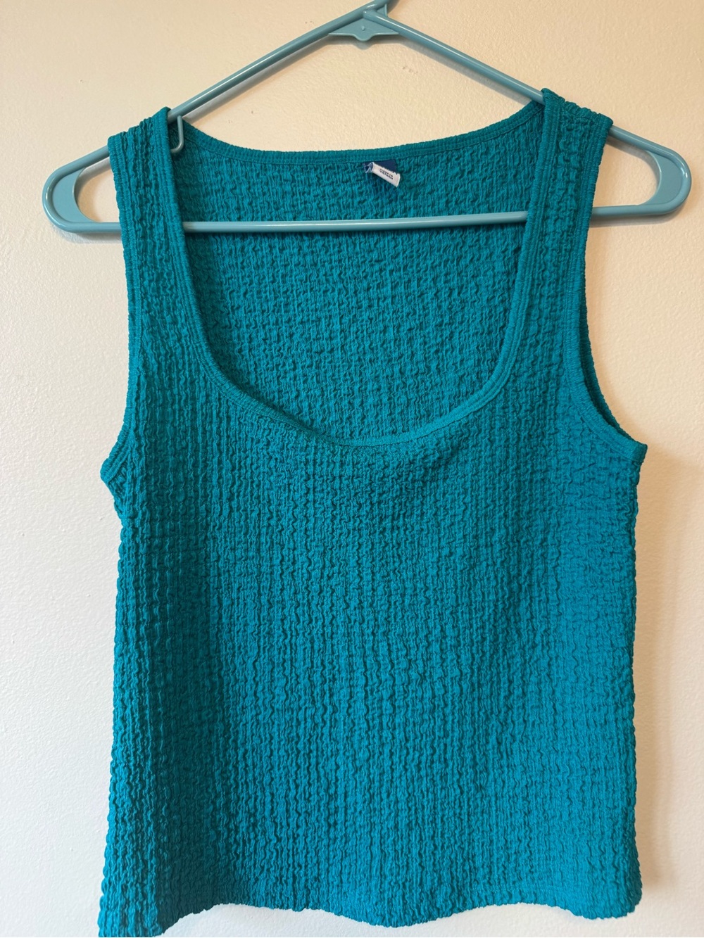 Teal Textured Tank Top - Casual Women's Scoop Neck